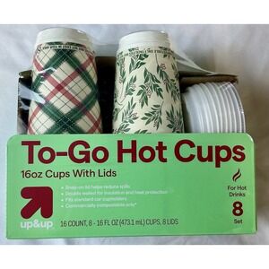 Up & Up To Go Hot Cups 16oz Cups With Lids 8 Count‎ Set Compostable